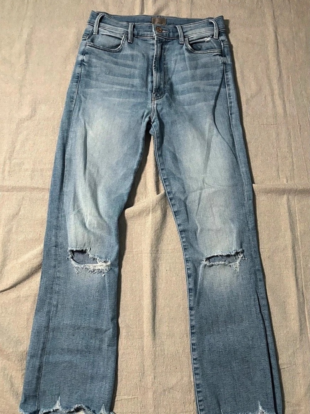 MOTHER The Hustler Ankle Chew Jeans Petal Plucker Distressed Flare Size 28